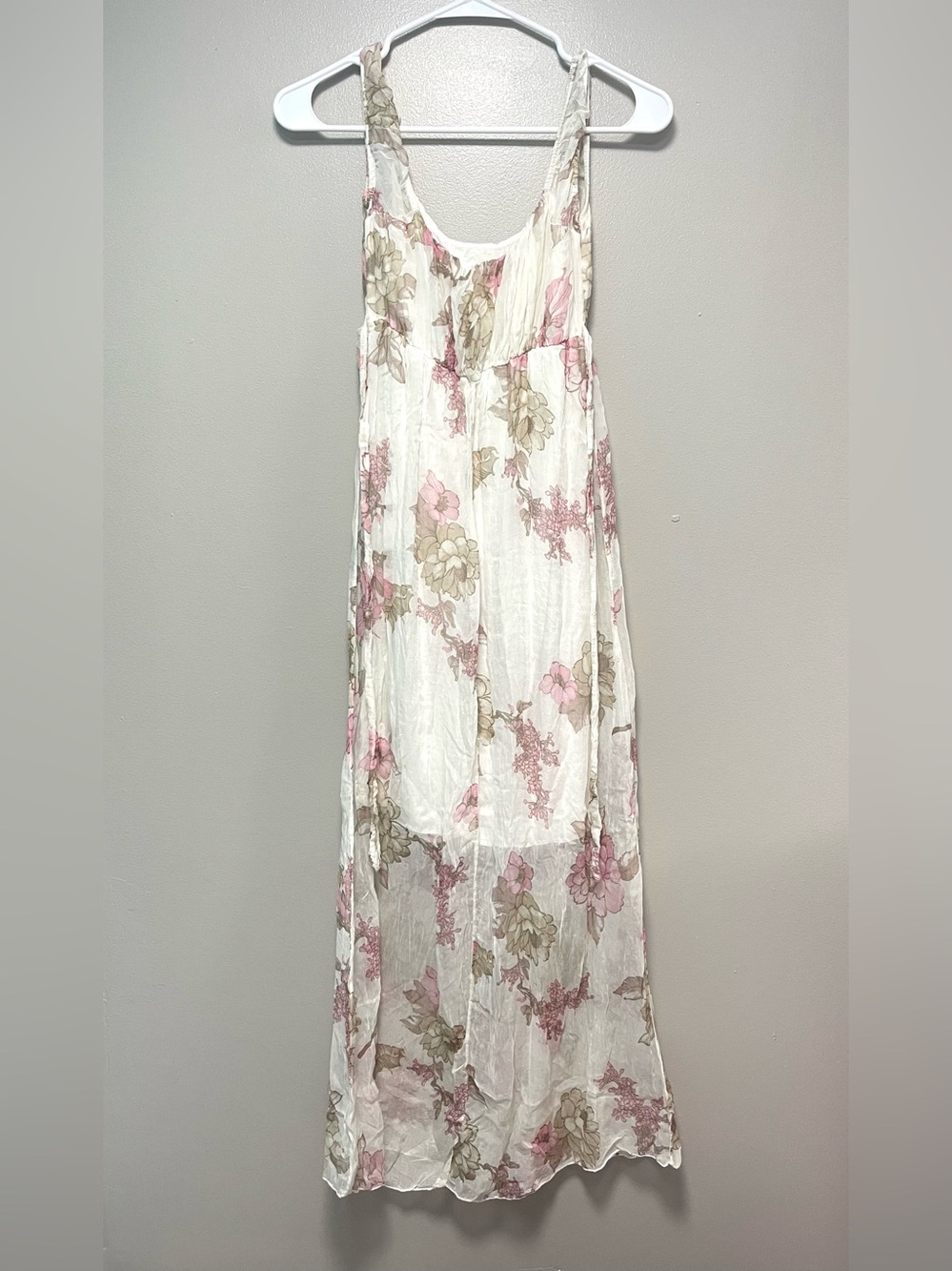 100% Silk White Floral Maxi Dress Blossoms